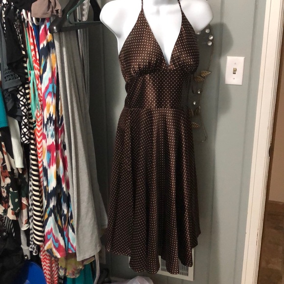 brown lace for dress Marguerite Halter Maxi Dress Brown Polka Dot  Dress to Impress Rentals